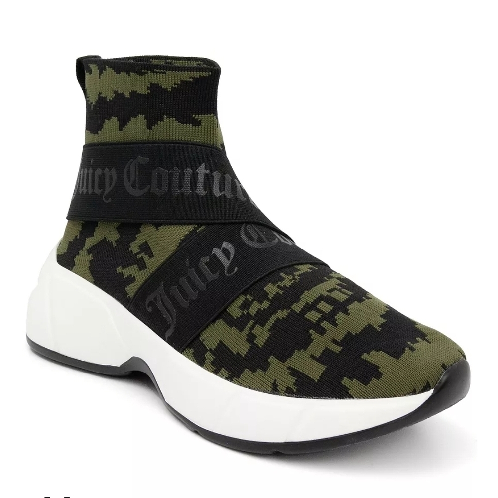 Juicy Couture Olive Green and Black Knit Slip-On Athletic Sneakers
